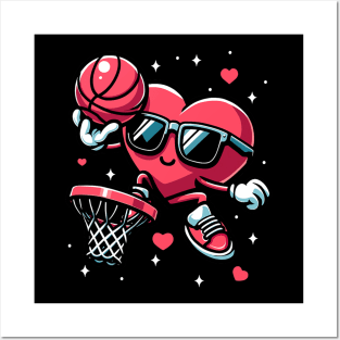 Funny Valentines Day Heart Basketball Player Posters and Art